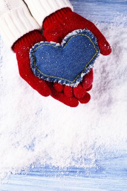 mittens dekoratif kalp ile elinde 