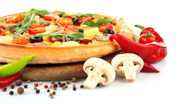 Delicious pizza with vegetables, isolated on white — Stock Photo, Image