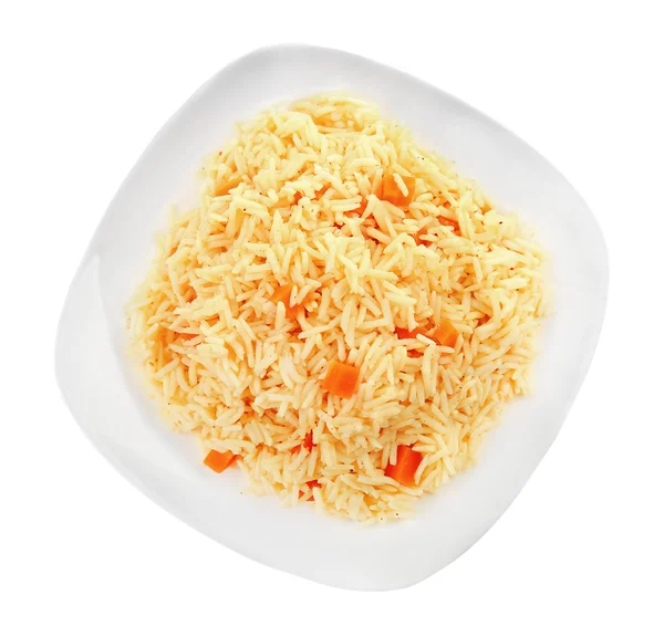 Plato de arroz vegetariano aislado sobre blanco — Foto de Stock