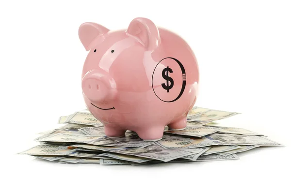 İzole dolar ile Piggy banka — Stok fotoğraf