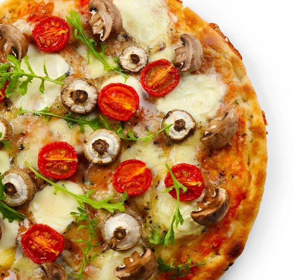 Smakelijke pizza versierd met paddestoelen — Stockfoto