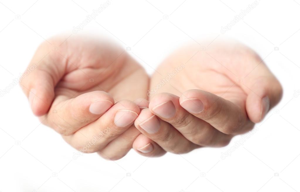 Empty male hands, isolated on white