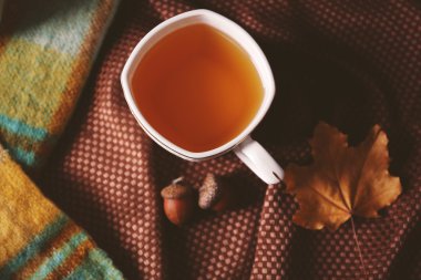 sonbahar dekorasyonu ile çay