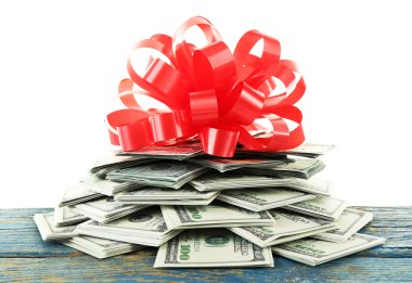 Fiyonklu hediye olarak dolar yığını 