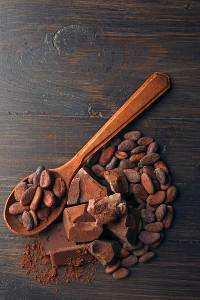 Spoon with aromatic cocoa and chocolate — Stock Photo, Image