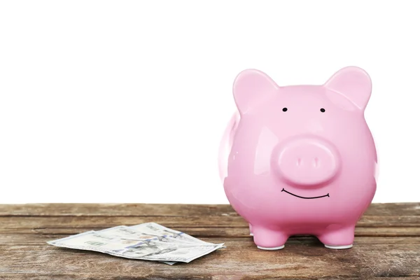 Piggy bank with banknotes — Stock Photo, Image