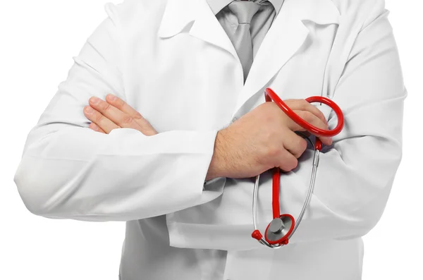 Doctor with stethoscope at workplace — Stock Photo, Image