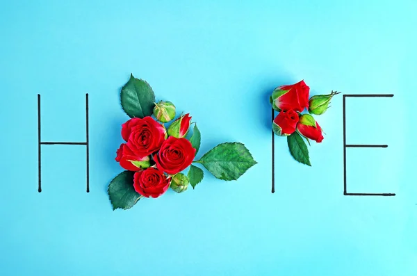 Iscrizione speranza con rose rosa — Foto Stock