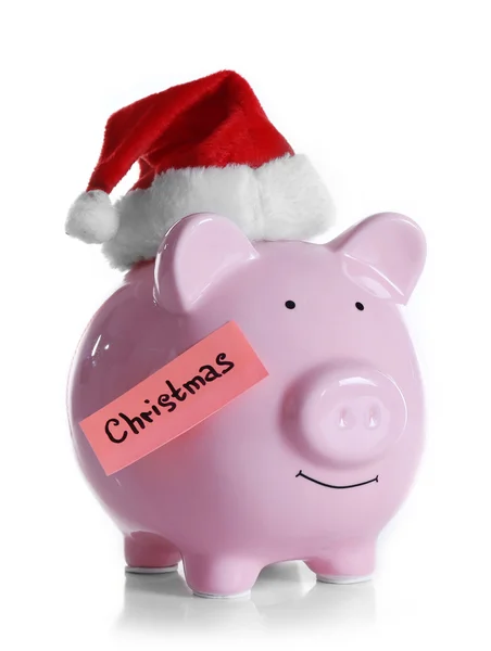 Piggy bank with Santa hat — Stock Photo, Image