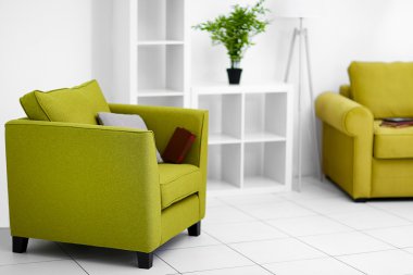 Oturma odası iç yeşil mobilya ile