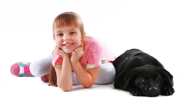 Niña con cachorro aislado — Foto de Stock