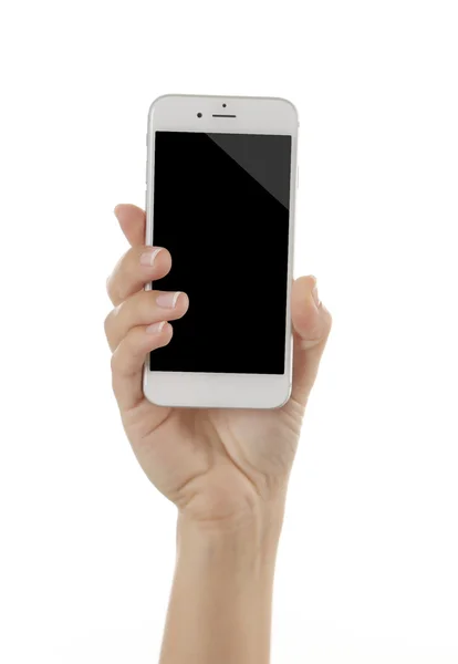 Kezében fehér szúró telefon — Stock Fotó