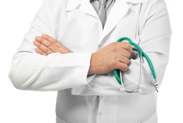 Doctor with stethoscope at workplace — Stock Photo, Image