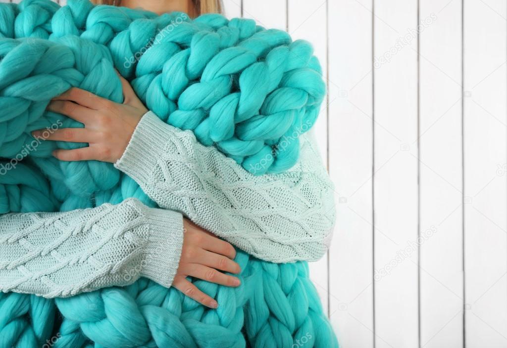 Woman wrapped in blanket Stock Photo by ©belchonock 99479058