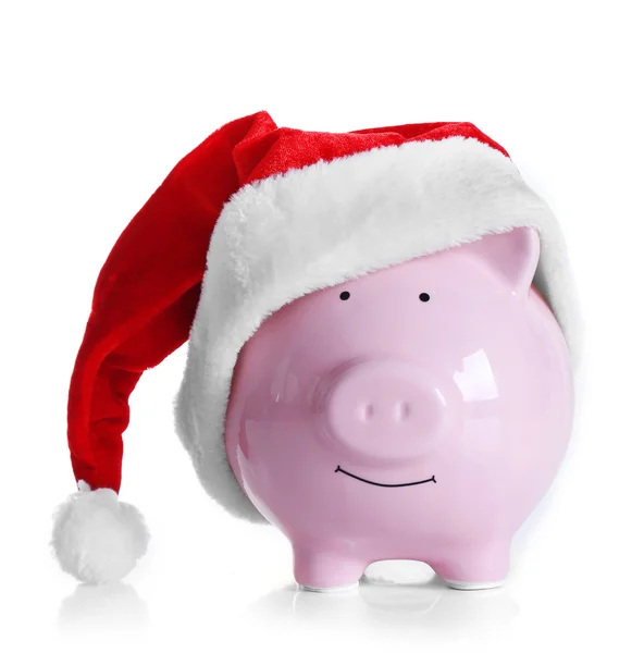 Piggy bank a santa kalap — Stock Fotó