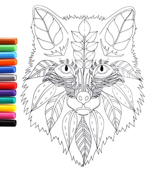 Doodle Dibujo Lápices Fieltro Zorro Color Mesa — Foto de Stock