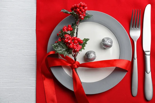 Christmas serving cutlery on plate — Stock Photo, Image