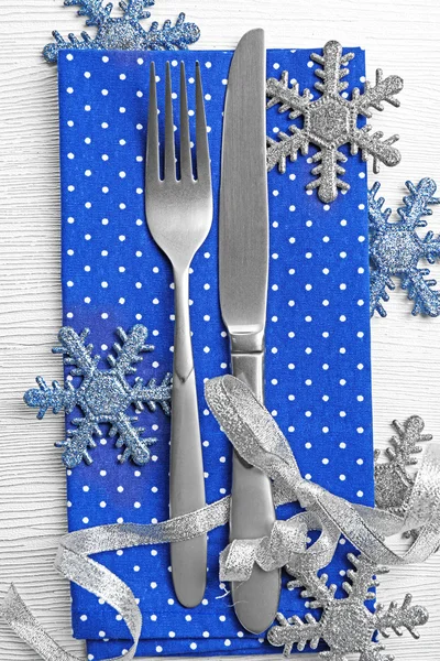 Christmas serving cutlery with a napkin — Stock Photo, Image