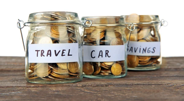 Three jars  full of coins — Stock Photo, Image