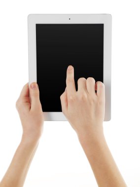 elinde beyaz tablet