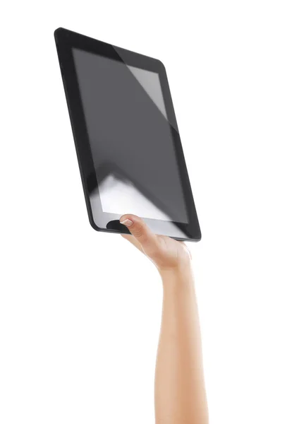 Black tablet in hands — Stock Photo, Image