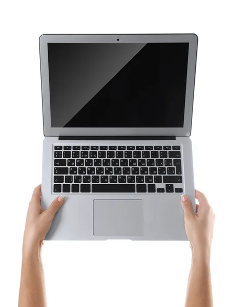 Modern laptop-kezében — Stock Fotó