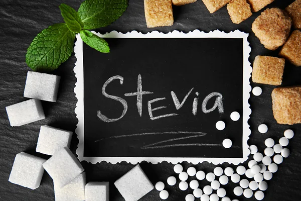 Stevia slovo napsané na černé desce — Stock fotografie