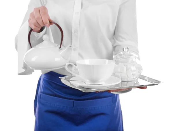 Waiter holding tray — Stock Photo, Image