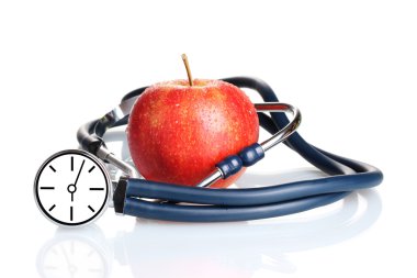 Medical stethoscope with clock and apple clipart