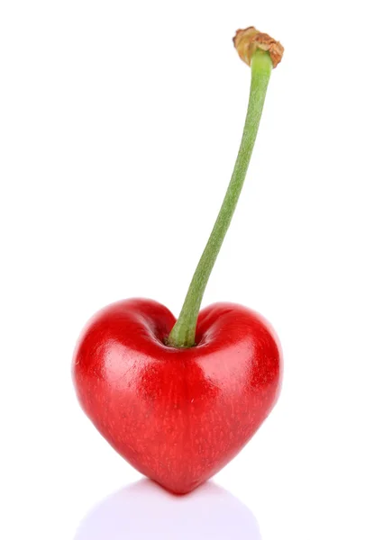 Sweet cherry in heart shape isolated on white — Stock Photo, Image