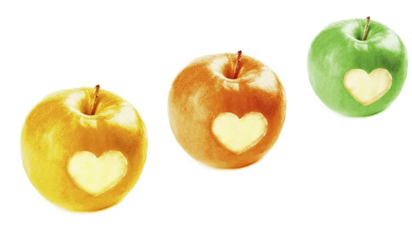 Коллаж яблок с сердцами — стоковое фото