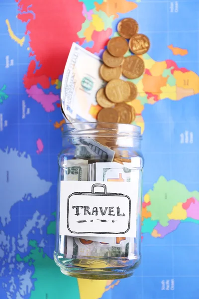 Megtakarítások, bank üveg utazás — Stock Fotó