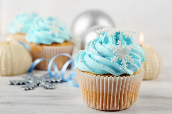Blue cupcakes with decorations — Stock Photo, Image