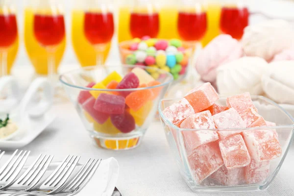 Snacks, canape, beverages and dessert — Stock Photo, Image