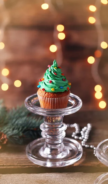 Cupcake de Natal em suporte de vidro — Fotografia de Stock