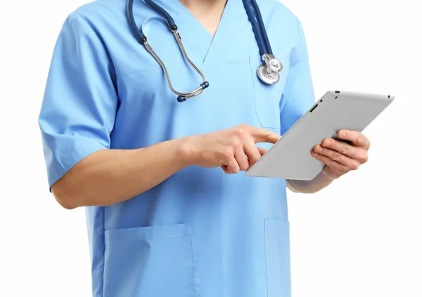 Γκρο πλαν του γιατρού με tablet — Φωτογραφία Αρχείου