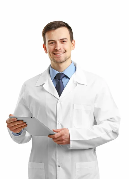 Lekarz z tabletek na białym tle — Zdjęcie stockowe