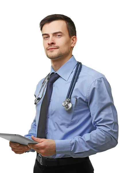 Arzt mit Tablette isoliert — Stockfoto