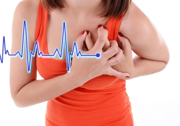 Woman having chest pain — Stock Photo, Image