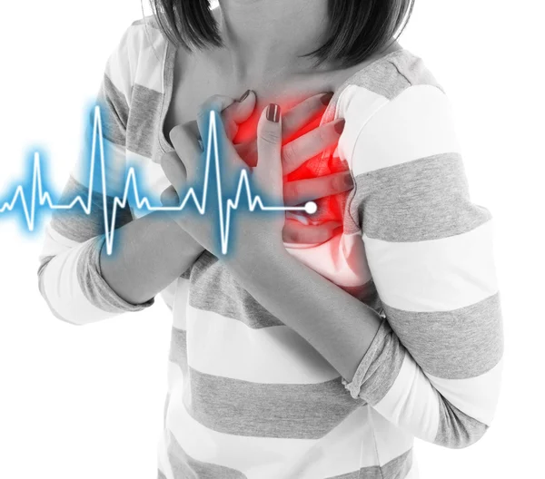 Woman having chest pain — Stock Photo, Image