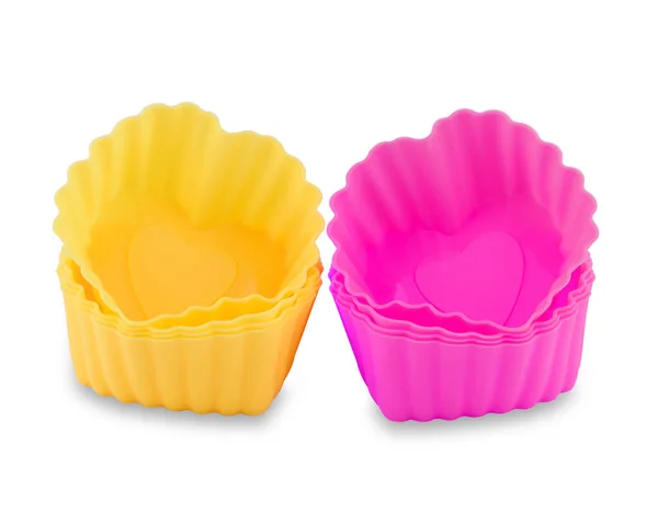 Cupcake Silicone Rosa Amarelo Formas Muffin Isolado Fundo Branco Copo — Fotografia de Stock