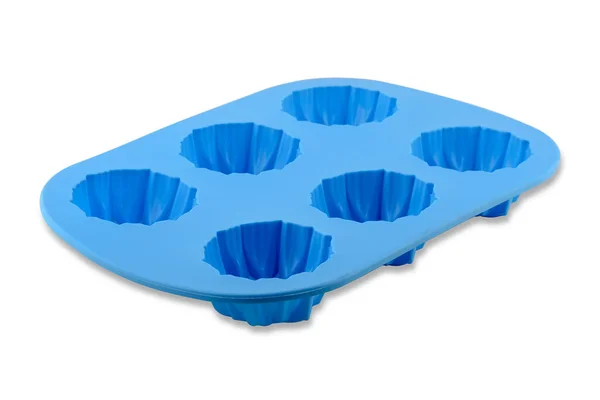 Bolo Silicone Azul Forma Muffin Isolado Fundo Branco Copo Bolo — Fotografia de Stock
