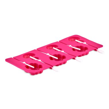 Beyaz arka planda izole edilmiş pembe silikon form. Lolipop, silikon kalıp, fırın malzemesi..