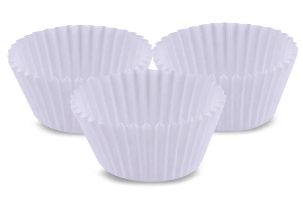 Bílý Papírový Košíček Nebo Muffinová Forma Izolované Bílém Pozadí Dort — Stock fotografie
