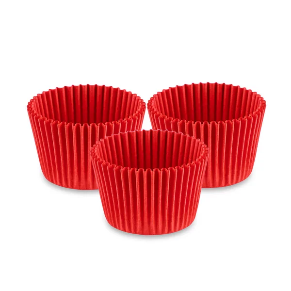 Červený Papír Cupcake Nebo Muffin Forma Izolované Bílém Pozadí Dort — Stock fotografie