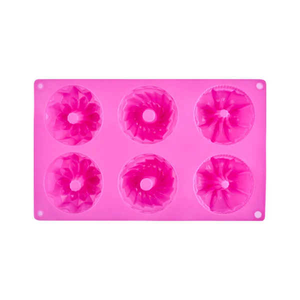 Růžový Silikonový Muffin Izolovaný Bílém Pozadí Dort Silikonová Plíseň Pečivo — Stock fotografie