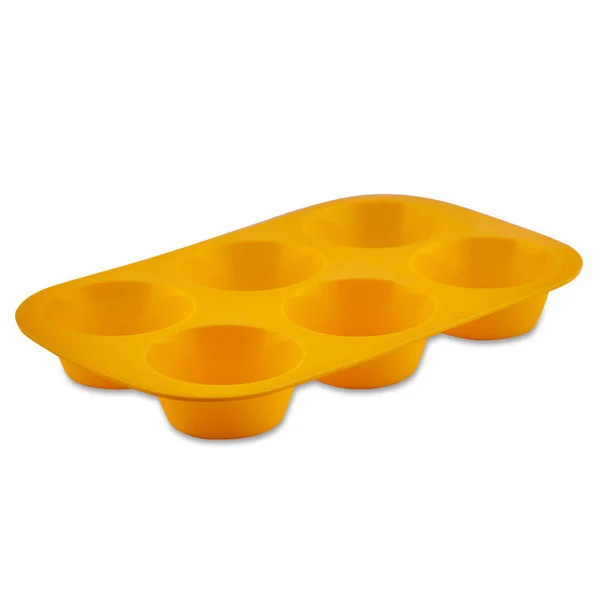 Forma Muffin Silicone Amarelo Isolado Fundo Branco Copo Bolo Molde — Fotografia de Stock