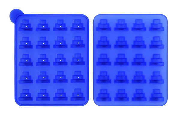 白い背景に隔離された青いシリコーンフォーム ロリポップカップ シリコーン型 ベーカリー トップビュー フラットレイアウト — ストック写真