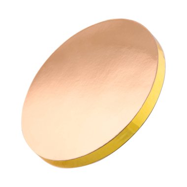 Beyaz arka planda izole edilmiş altın bardak altlıkları, kopyalama alanı. Kesme yolu