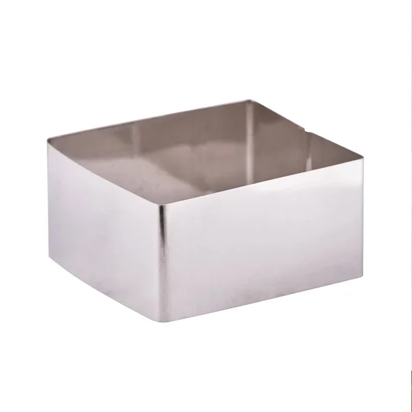 Forma Ciasta Odizolowana Białym Tle Przestrzeń Kopiowania Kubek Ciasto Metalowa — Zdjęcie stockowe